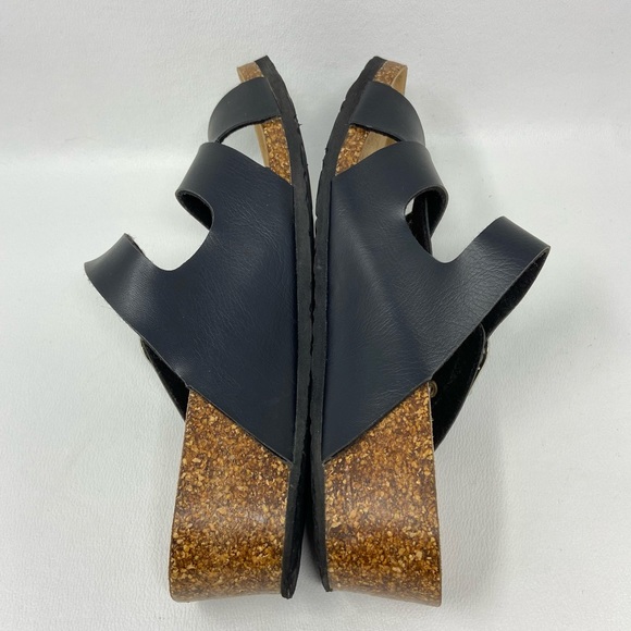 Natural Reflections Black Two Strap Open Toe Wedge Sandals - Picture 10 of 12